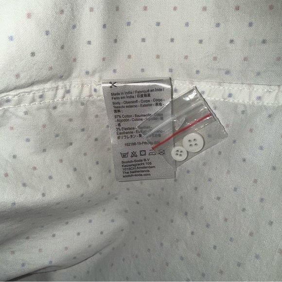 Scotch and Soda Men's Red, White, and Blue Polka Dot Oxford Dress Shirt - Picture 10 of 11